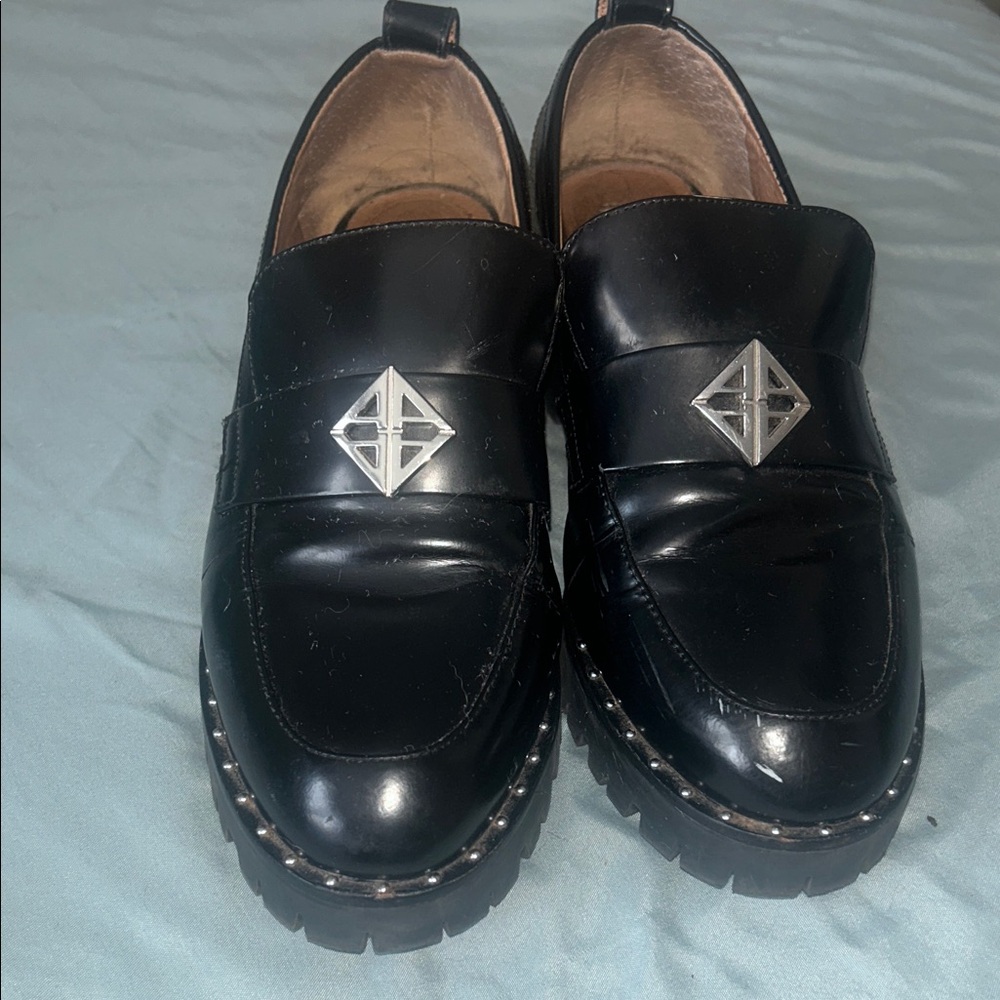 ANTONIO MELANI Black Loafers with Silver Detailing